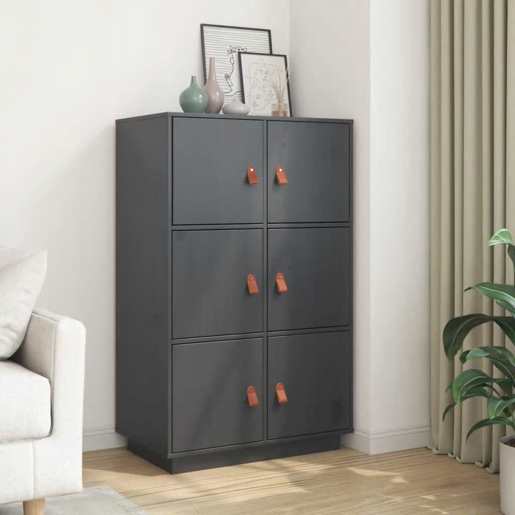 Credenza Grigia 67x40x108,5 cm in Legno Massello di Pino - homemem39