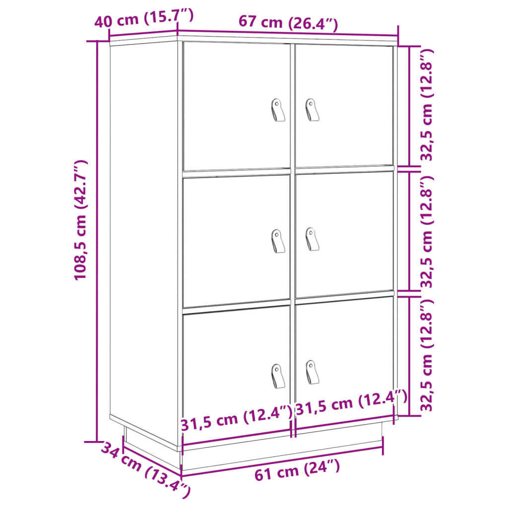 Credenza Grigia 67x40x108,5 cm in Legno Massello di Pino - homemem39