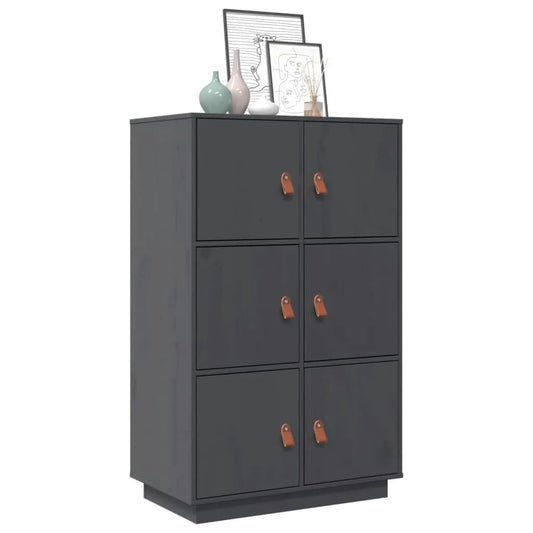 Credenza Grigia 67x40x108,5 cm in Legno Massello di Pino - homemem39