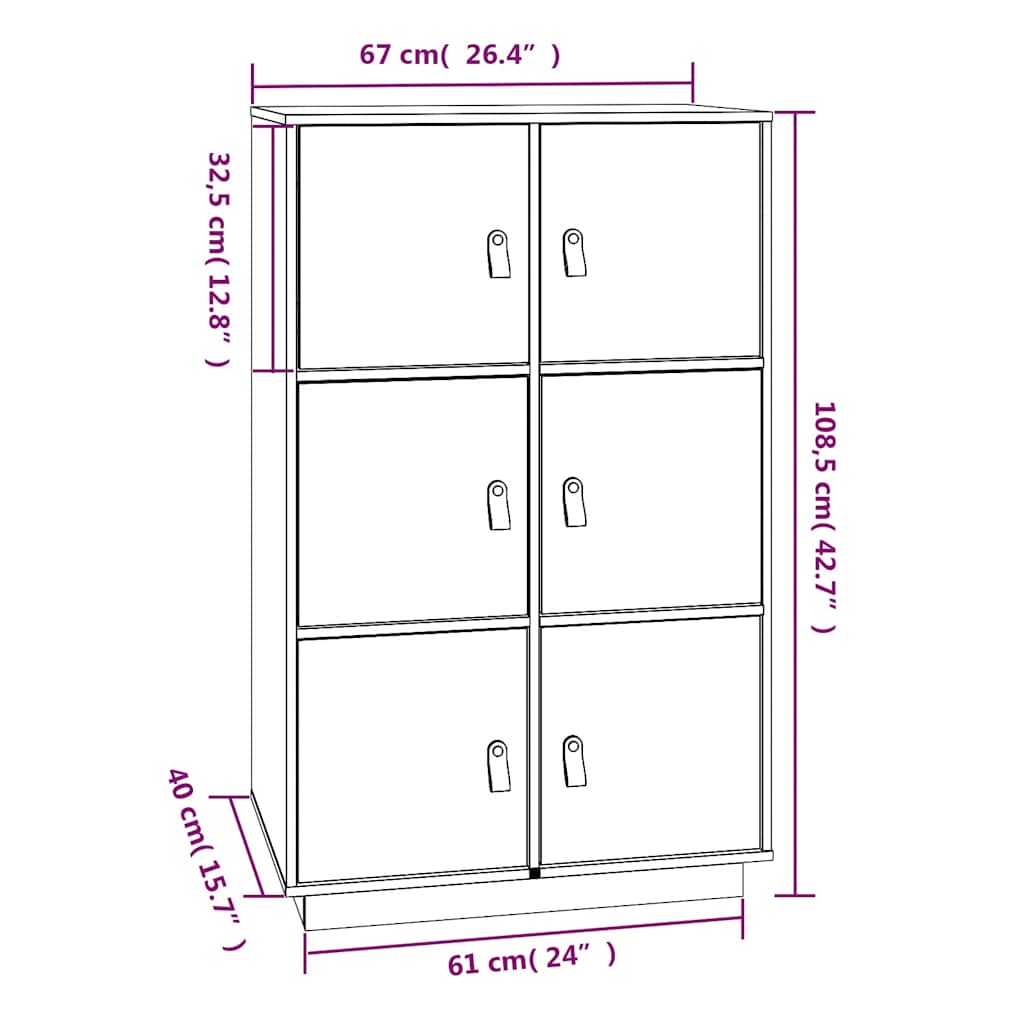 Credenza ambra 67x40x108,5 cm in Legno Massello di Pino - homemem39