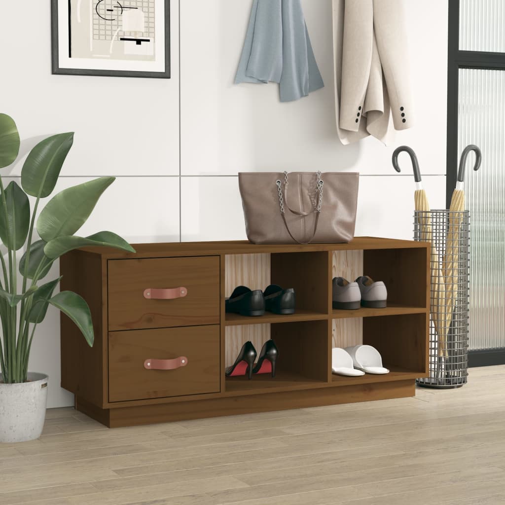 Scarpiera Ambrata 100x34x45 cm in Legno Massello di Pino - homemem39