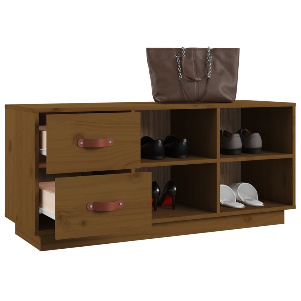 Scarpiera Ambrata 100x34x45 cm in Legno Massello di Pino - homemem39