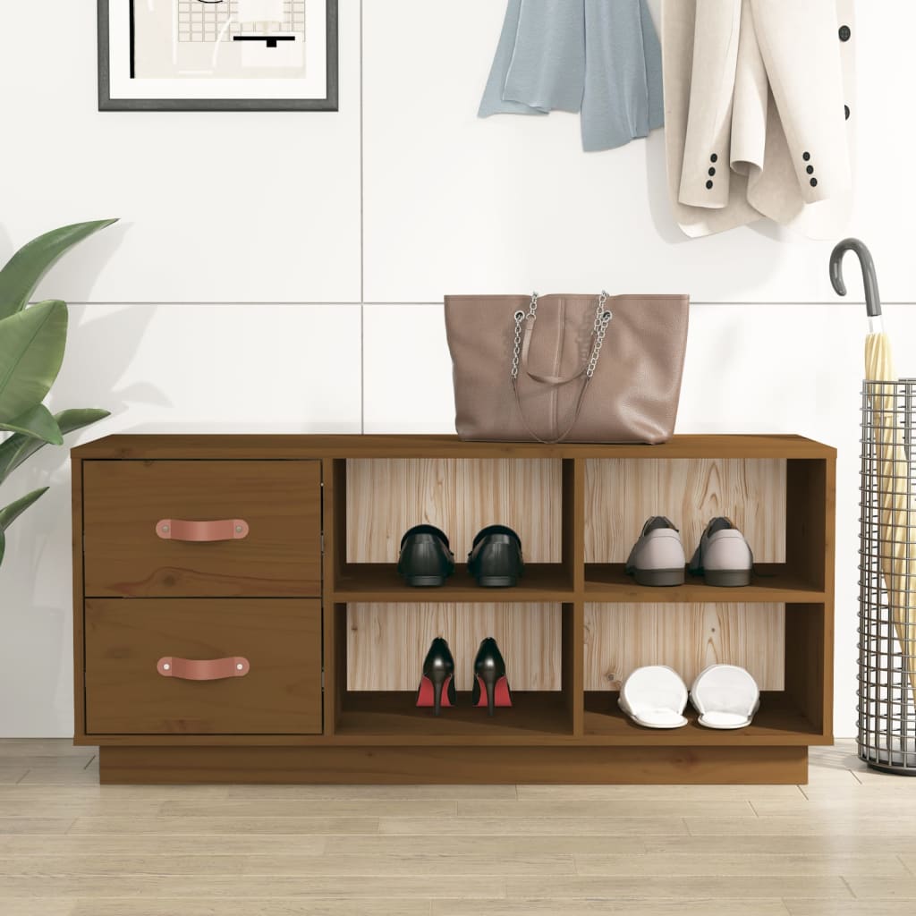 Scarpiera Ambrata 100x34x45 cm in Legno Massello di Pino - homemem39