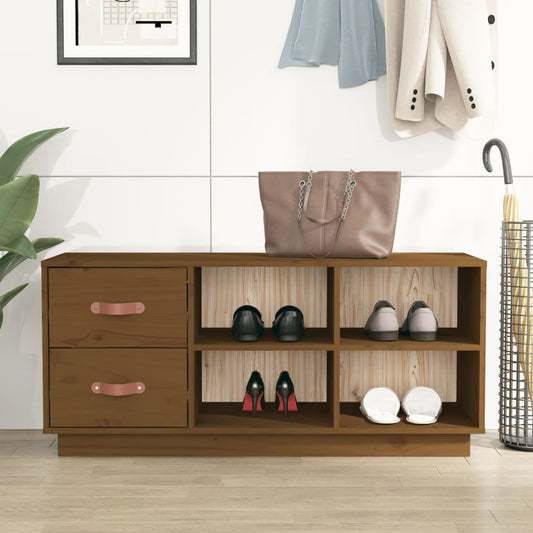 Scarpiera Ambrata 100x34x45 cm in Legno Massello di Pino - homemem39