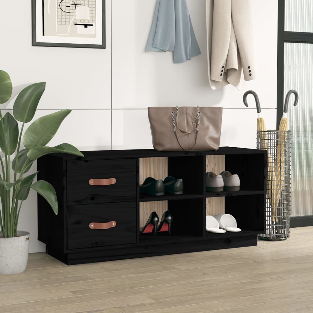 Scarpiera Nera 100x34x45 cm in Legno Massello di Pino - homemem39
