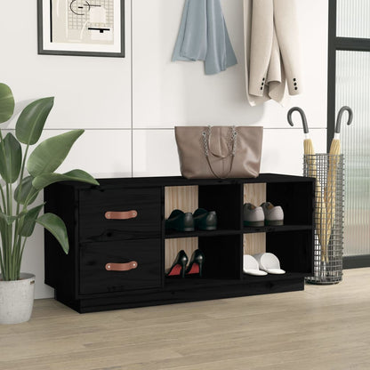 Scarpiera Nera 100x34x45 cm in Legno Massello di Pino - homemem39