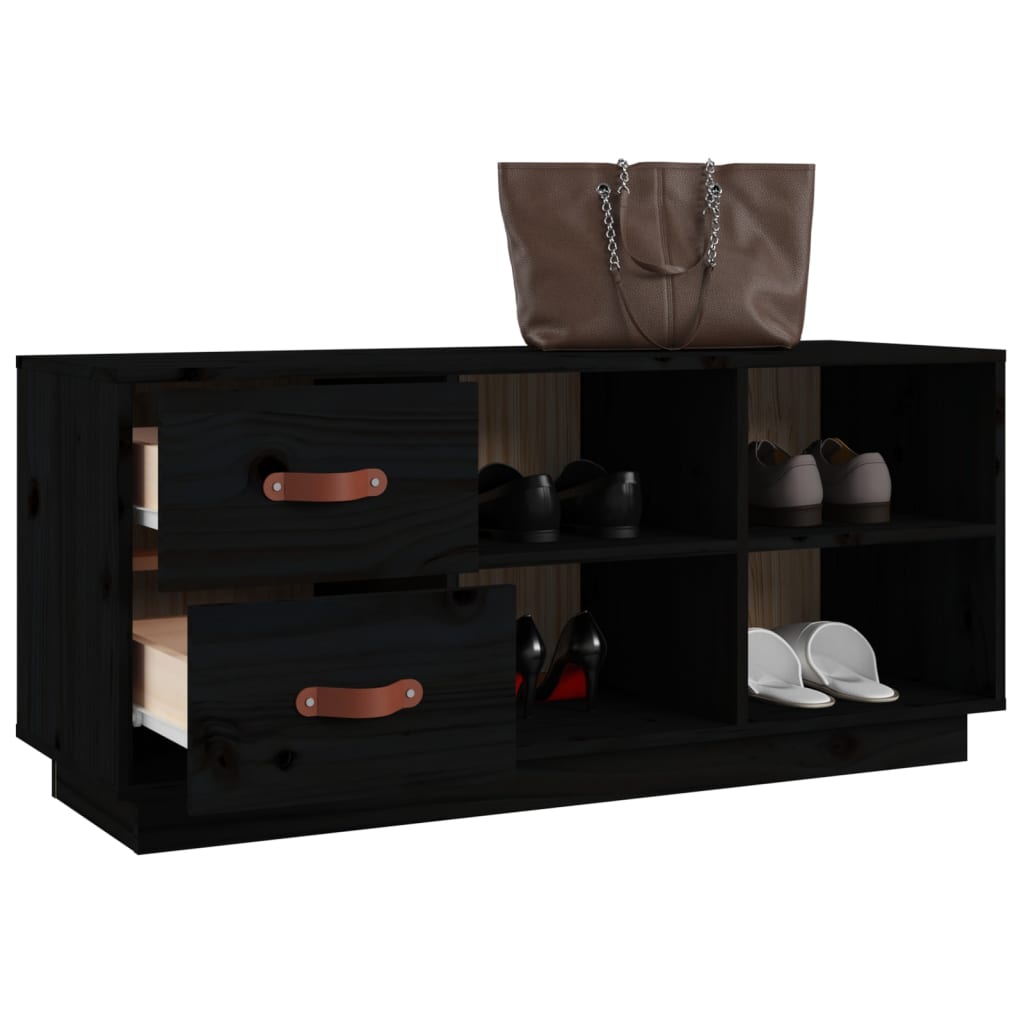 Scarpiera Nera 100x34x45 cm in Legno Massello di Pino - homemem39