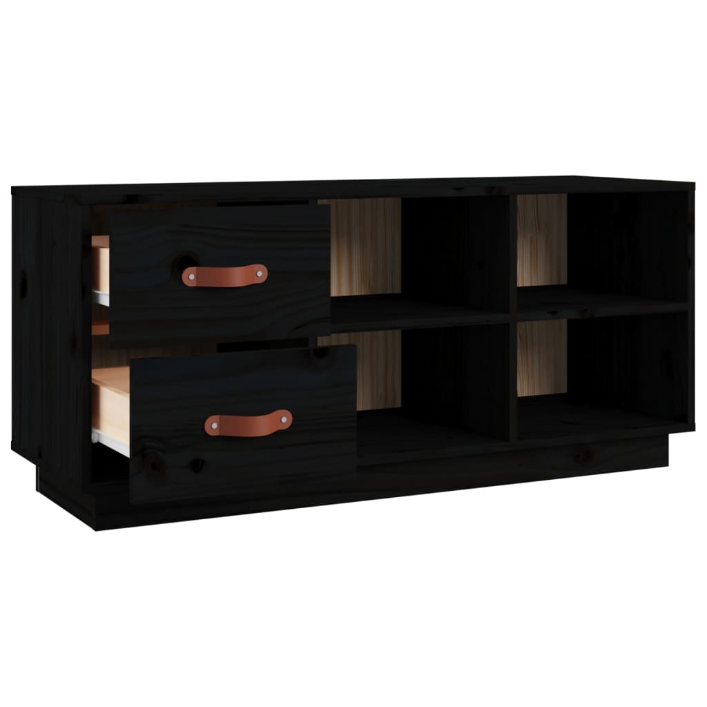 Scarpiera Nera 100x34x45 cm in Legno Massello di Pino - homemem39