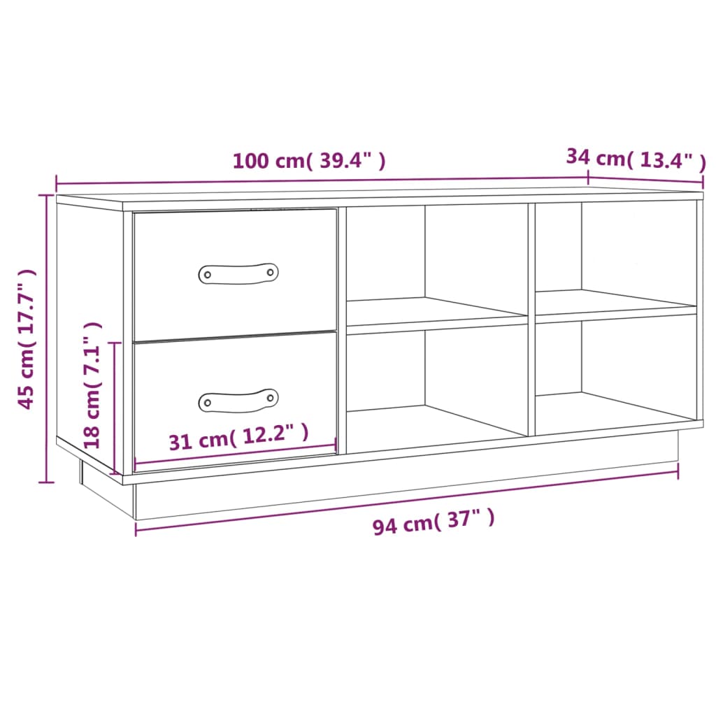 Scarpiera Nera 100x34x45 cm in Legno Massello di Pino - homemem39