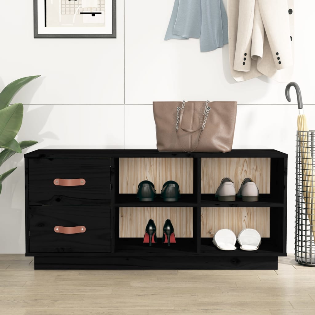Scarpiera Nera 100x34x45 cm in Legno Massello di Pino - homemem39