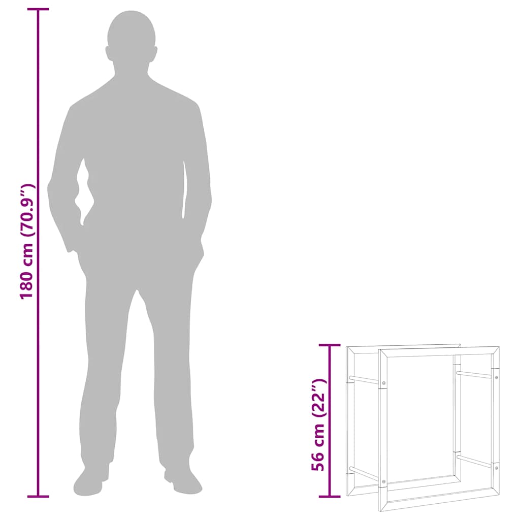 Portalegna Nero Opaco 50x28x56 cm in Acciaio