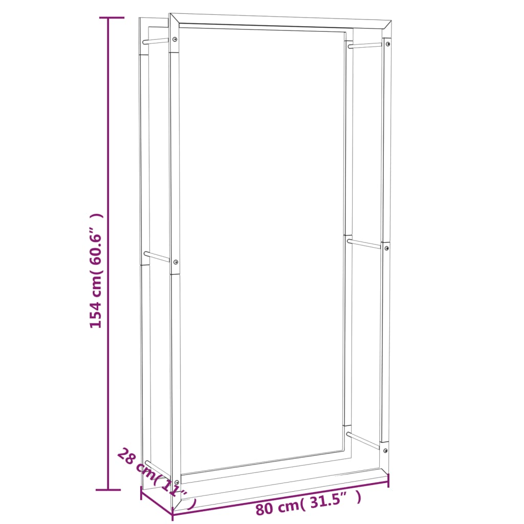 Portalegna Nero Opaco 80x28x154 cm in Acciaio - homemem39
