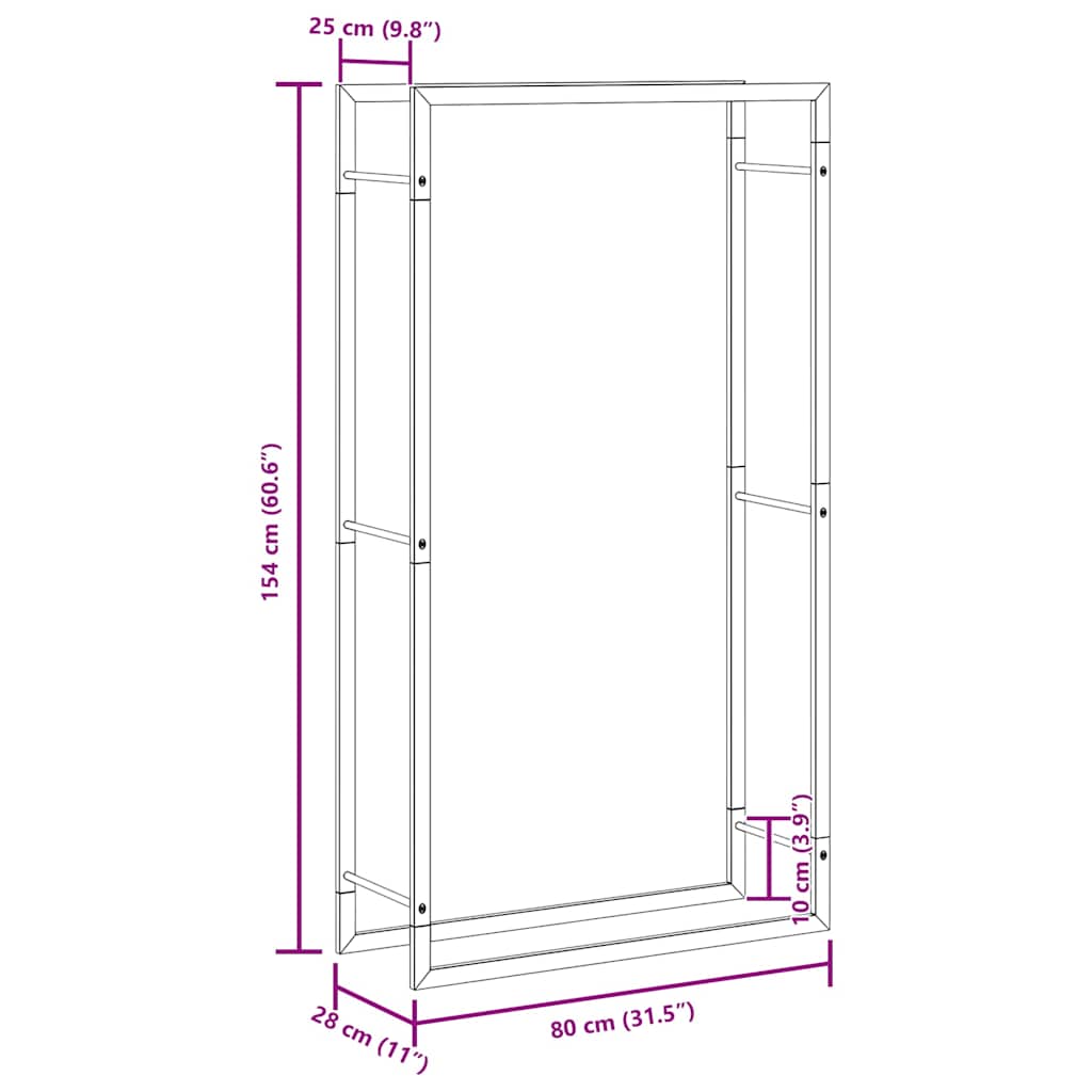 Portalegna Nero Opaco 80x28x154 cm Acciaio
