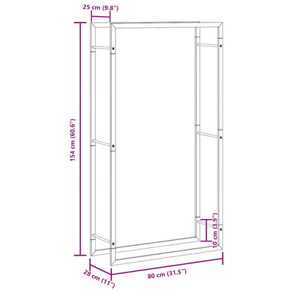 Portalegna Nero Opaco 80x28x154 cm Acciaio