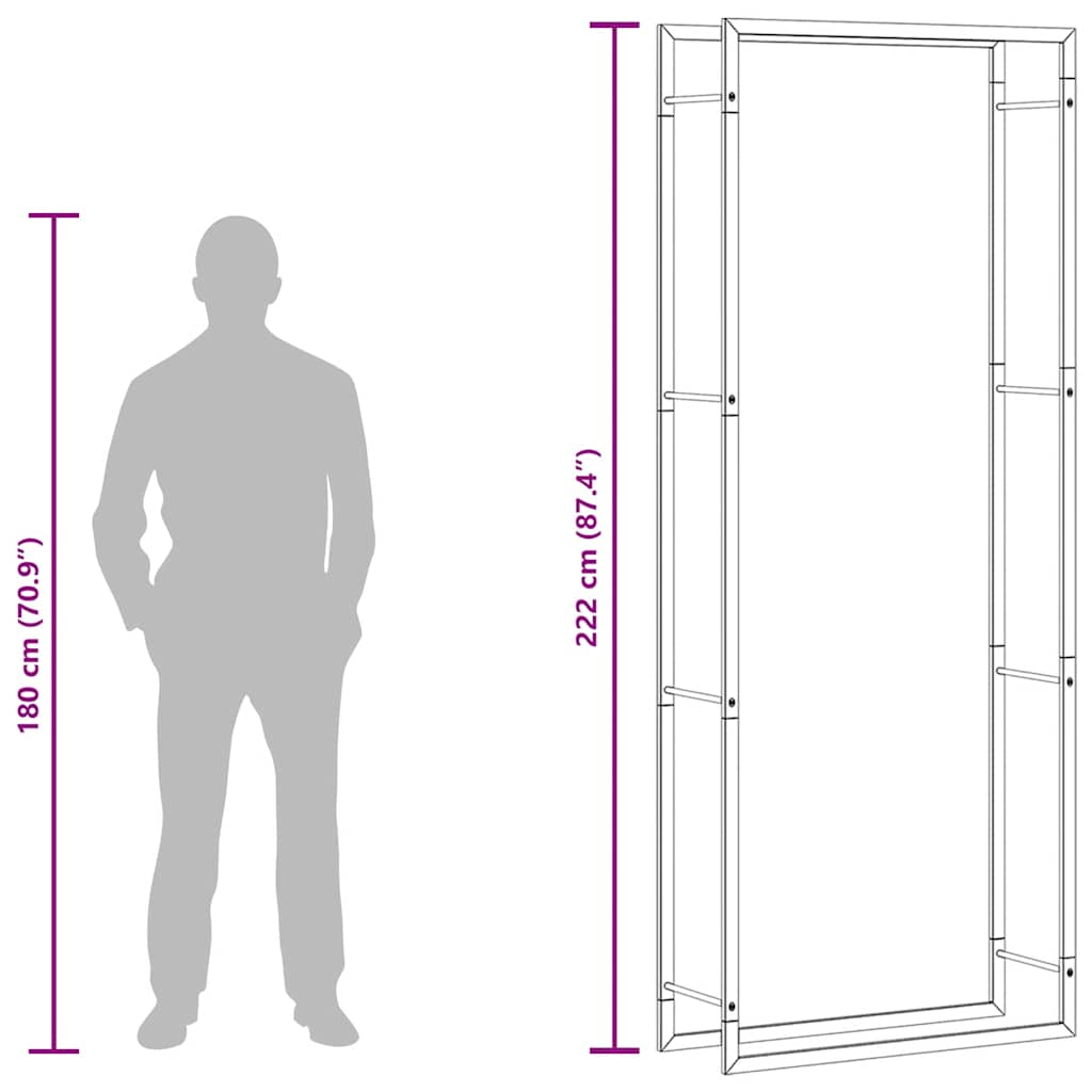 Portalegna Nero Opaco 80x28x222 cm Acciaio