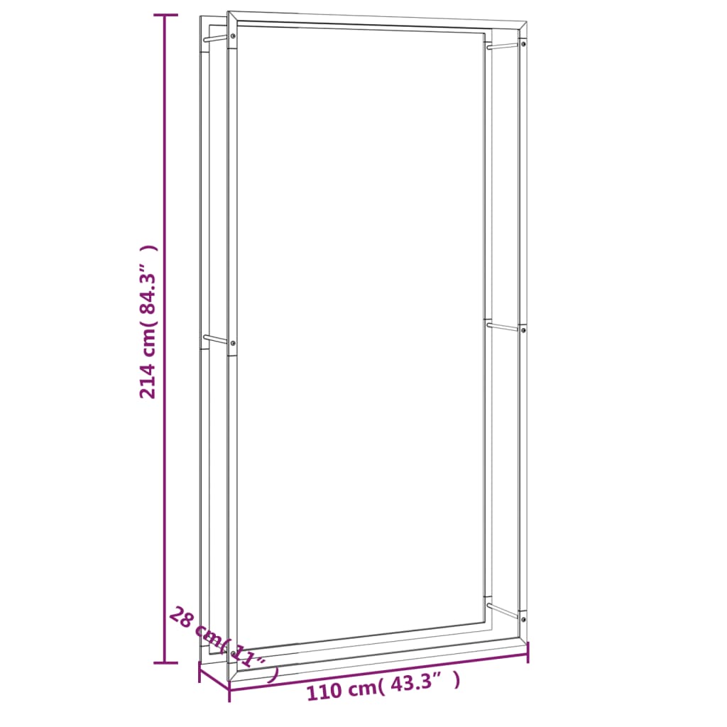 Portalegna Nero Opaco 110x28x214 cm in Acciaio - homemem39