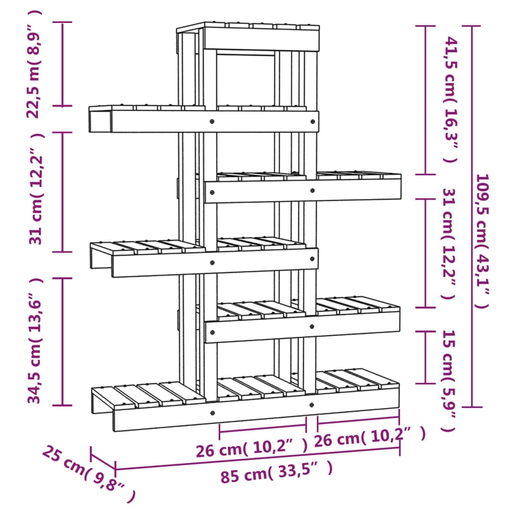 Supporto per Piante Ambra 85x25x109,5 cm Legno Massello di Pino - homemem39