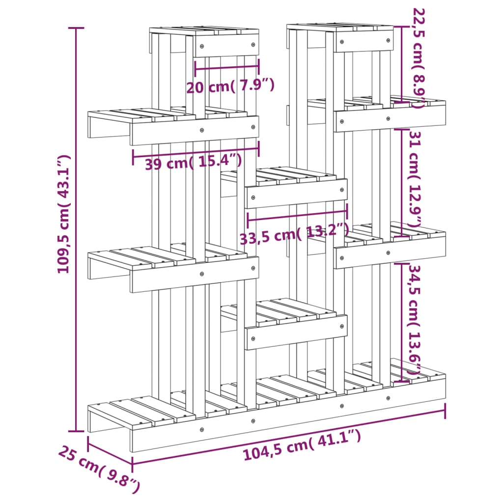 Supporto Piante Ambra 104,5x25x109,5 cm Legno Massello di Pino - homemem39