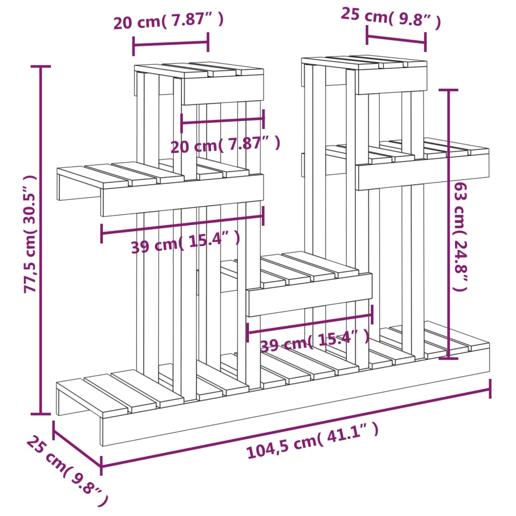 Supporto per Piante 104,5x25x77,5 cm in Legno Massello di Pino