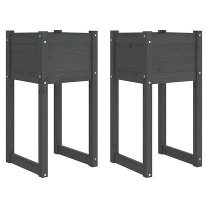 Fioriere 2 pz Grigio 40x40x81 cm in Legno Massello di Pino - homemem39