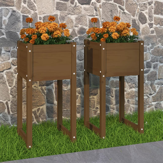 Fioriere 2 pz Marrone Ambra 40x40x81 cm Legno Massello di Pino - homemem39