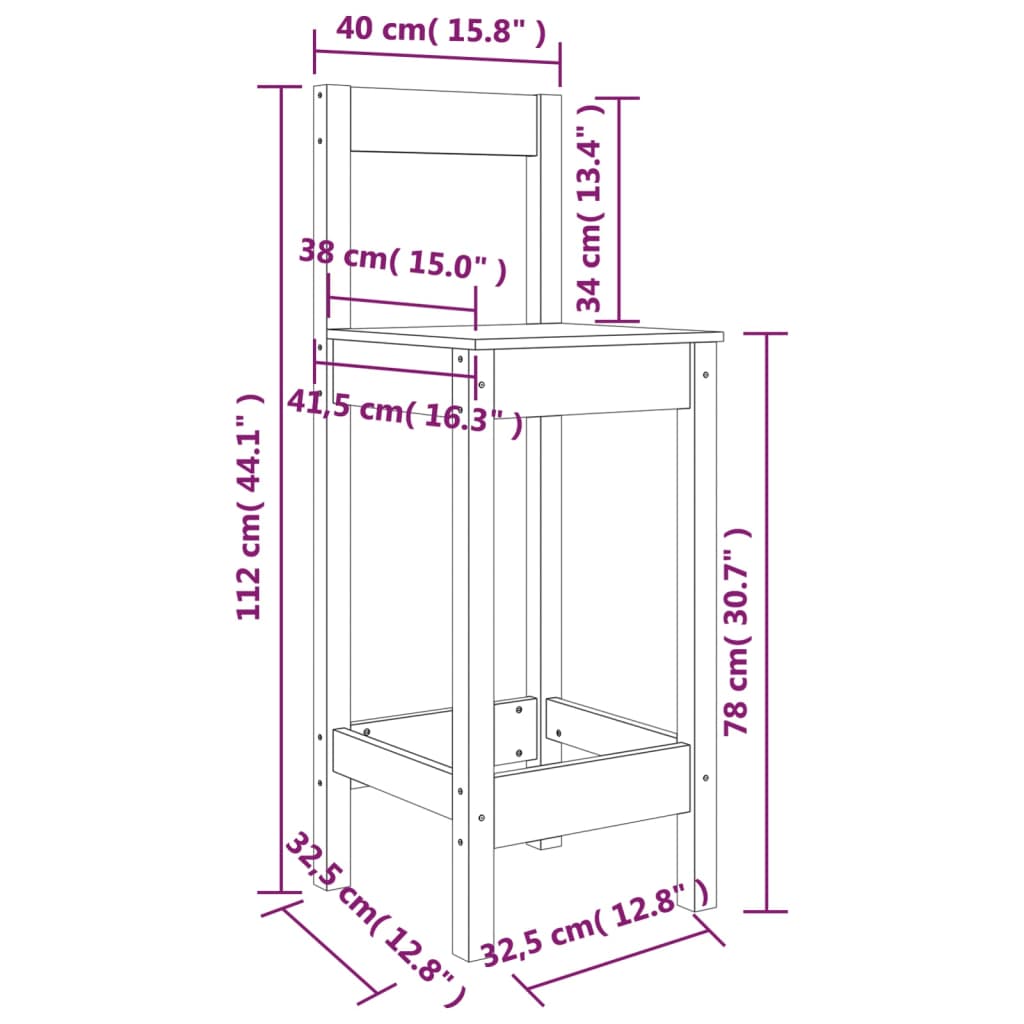 Sedie da Bar 2 pz 40x41,5x112 cm in Legno Massello di Pino | homemem39