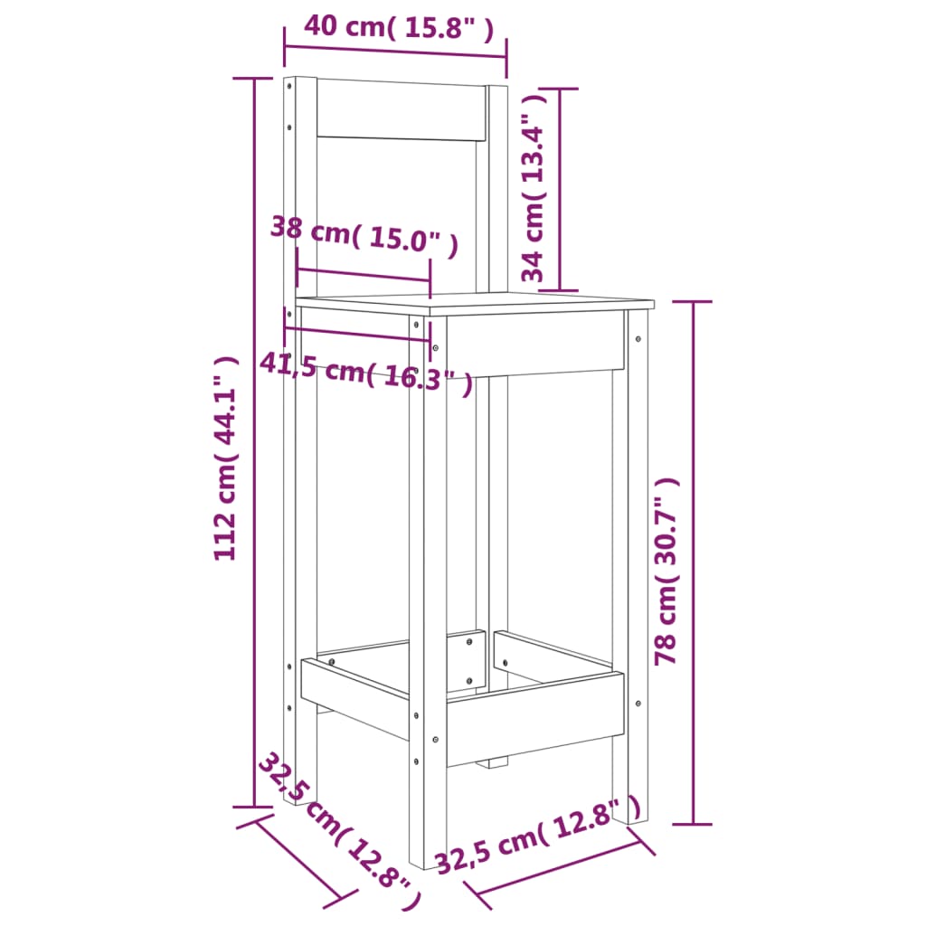 Sedie da Bar 2 pz Nere 40x41,5x112 cm Legno Massello di Pino | homemem39