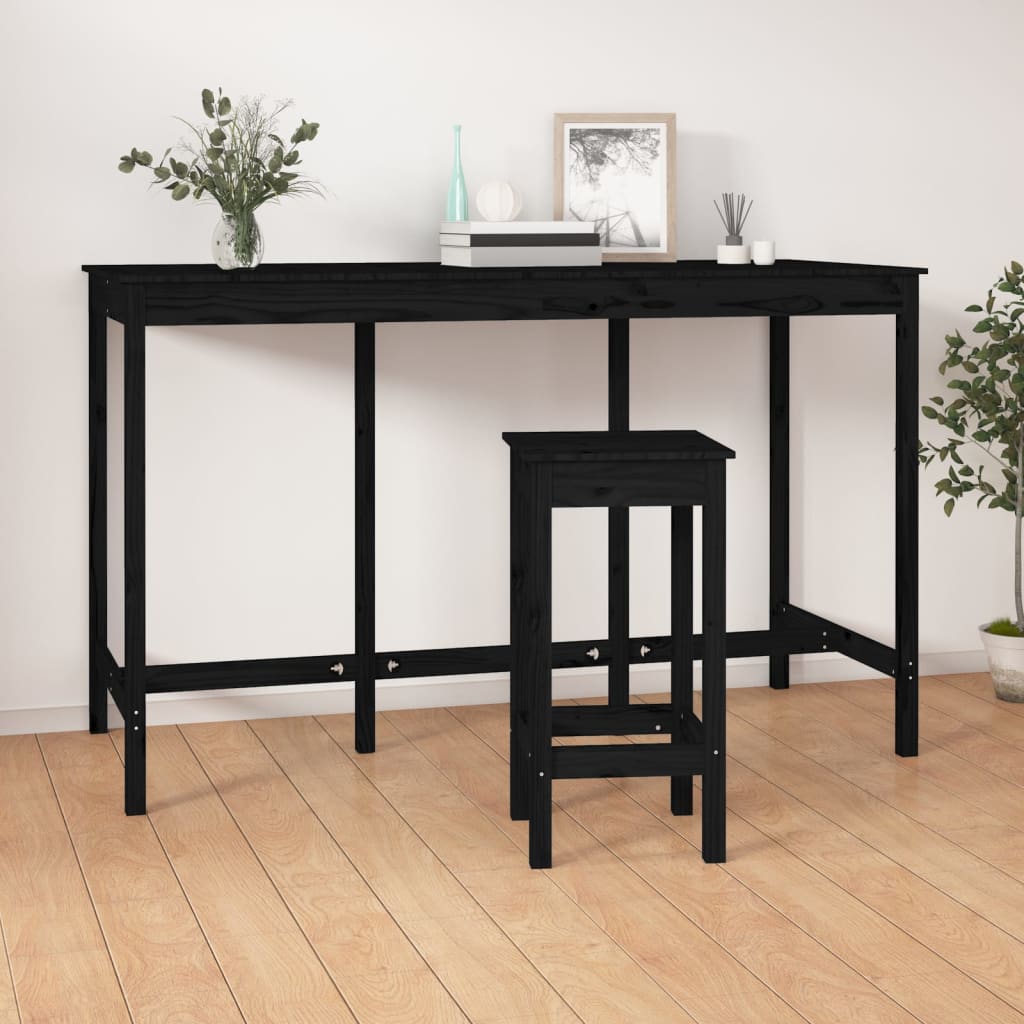 Tavolo da Bar Nero 180x80x110 cm in Legno Massello di Pino - homemem39