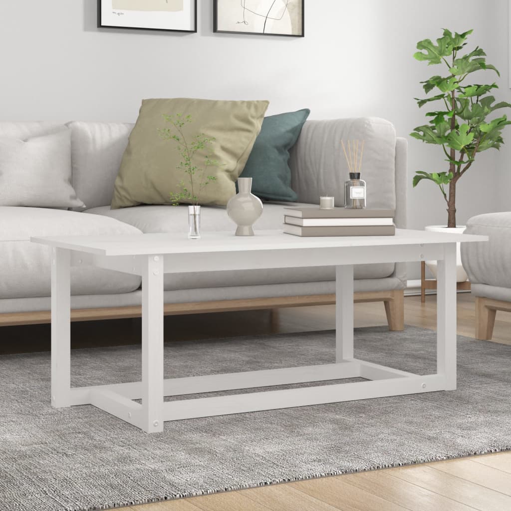 Tavolino da Salotto Bianco 110x55x45 cm Legno Massello di Pino | homemem39