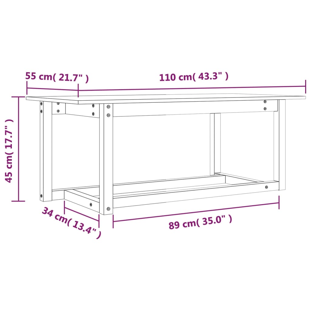 Tavolino da Salotto Grigio 110x55x45 cm Legno Massello di Pino | homemem39