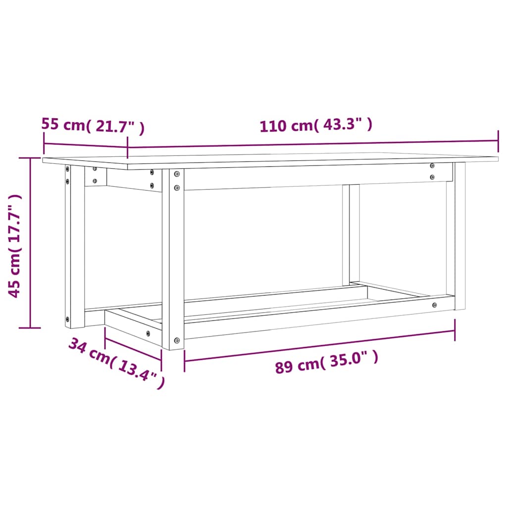 Tavolino da Salotto Nero 110x55x45 cm Legno Massello di Pino
