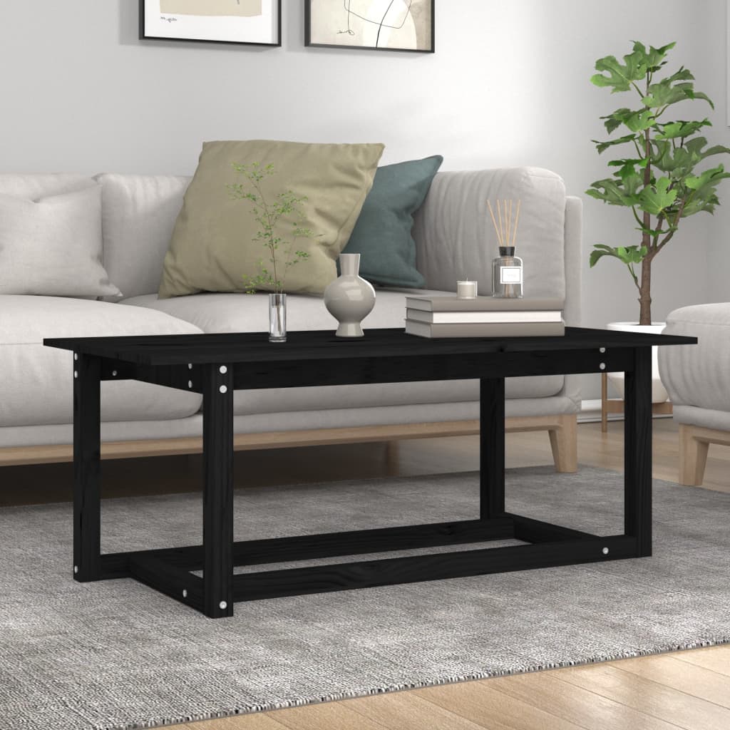 Tavolino da Salotto Nero 110x55x45 cm Legno Massello di Pino | homemem39