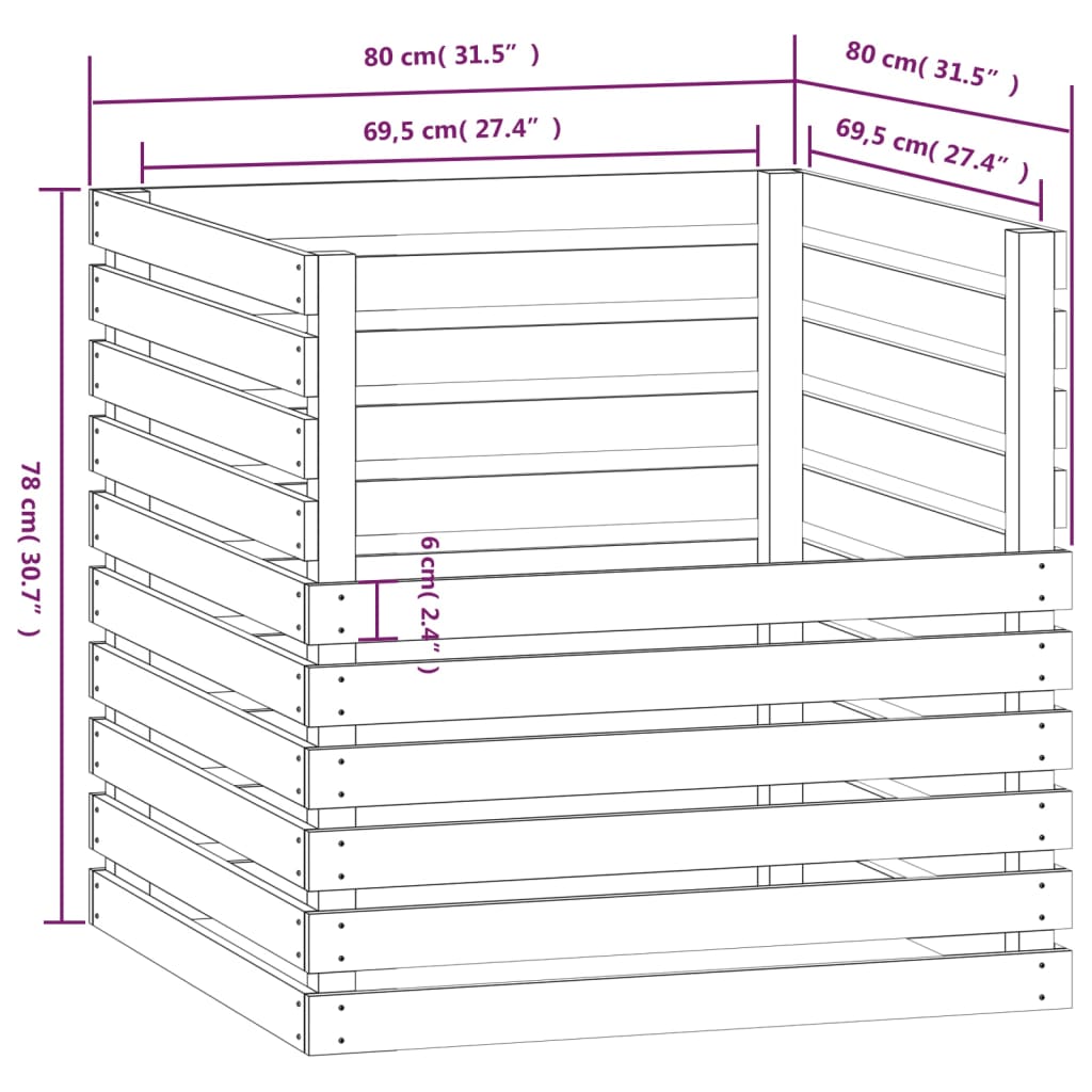 Compostiera 80x80x78 cm in Legno Massello di Pino - homemem39