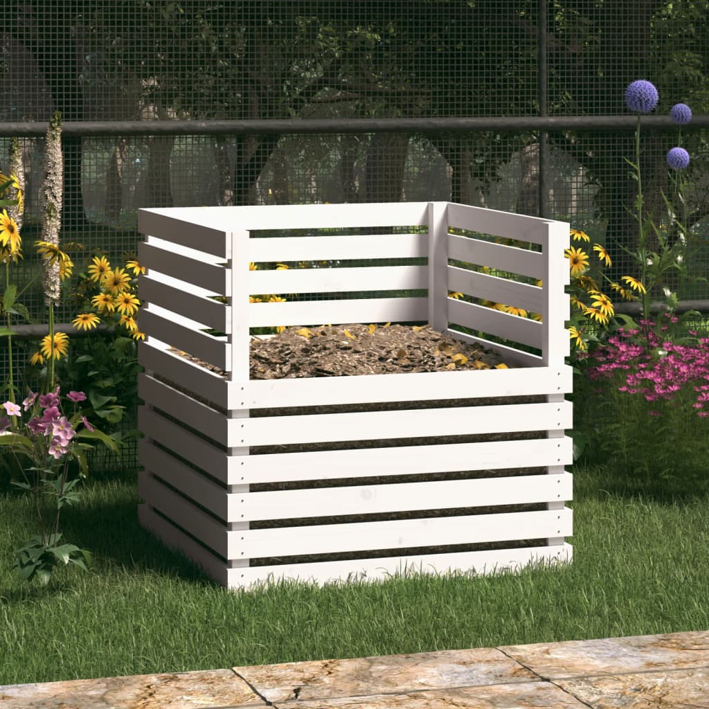 Compostiera Bianca 80x80x78 cm in Legno Massello di Pino - homemem39