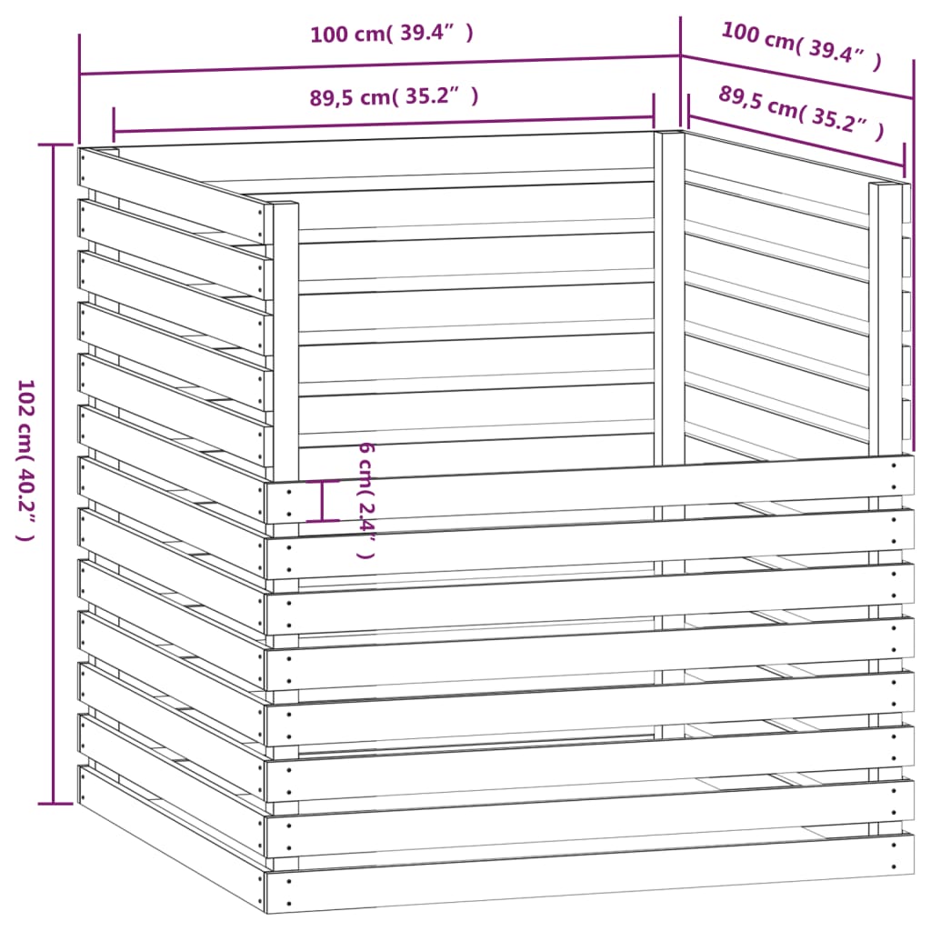 Compostiera 100x100x102 cm in Legno Massello di Pino - homemem39