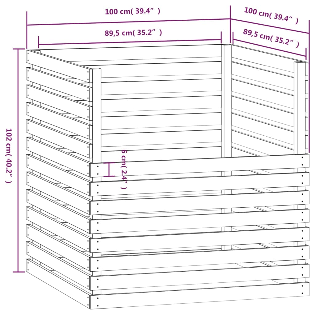 Compostiera Bianca 100x100x102 cm in Legno Massello di Pino - homemem39