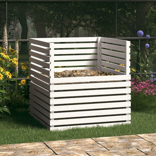 Compostiera Bianca 100x100x102 cm in Legno Massello di Pino - homemem39