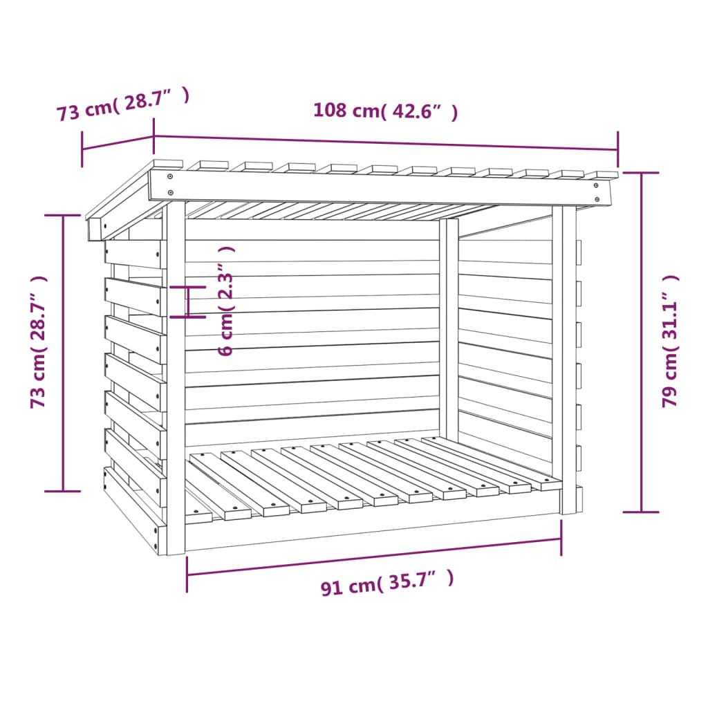 Portalegna Marrone Ambra 108x73x79 cm in Legno Massello di Pino