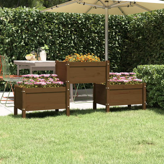 Fioriera Marrone Ambra 178,5x44x75 cm in Legno Massello di Pino - homemem39