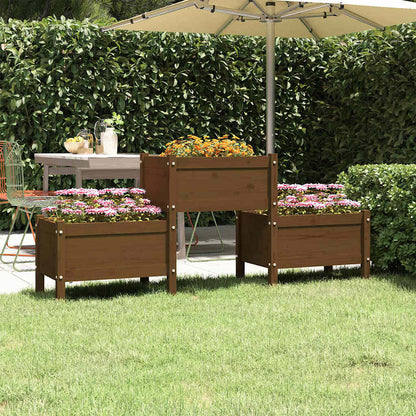 Fioriera Marrone Ambra 178,5x44x75 cm in Legno Massello di Pino