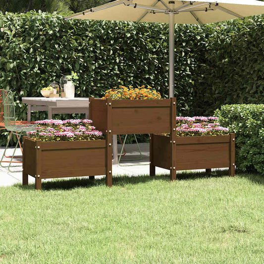 Fioriera Marrone Ambra 178,5x44x75 cm in Legno Massello di Pino