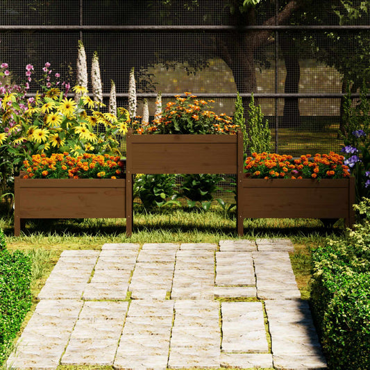 Fioriera Marrone Ambra 245,5x44x75 cm in Legno Massello di Pino - homemem39