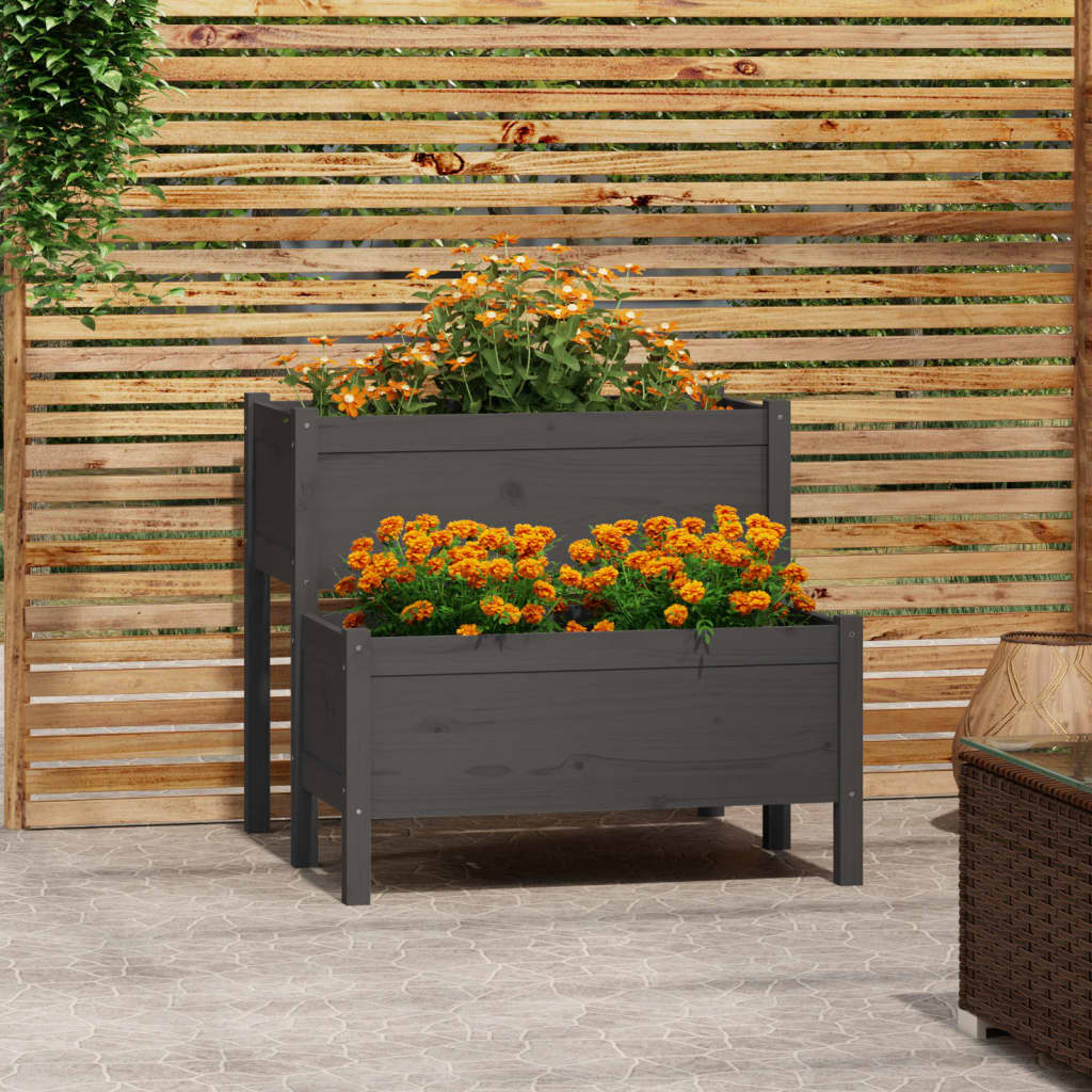 Fioriera Grigia 84,5x84x75 cm in Legno Massello di Pino - homemem39