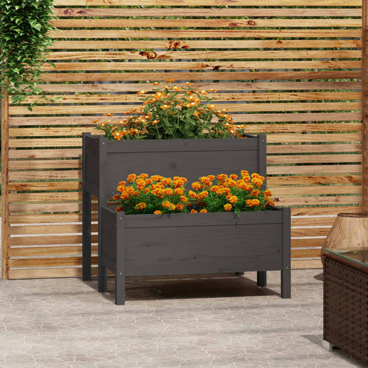 Fioriera Grigia 84,5x84x75 cm in Legno Massello di Pino - homemem39