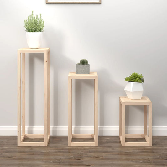 Set Supporti per Piante 3 pz in Legno Massello di Pino - homemem39