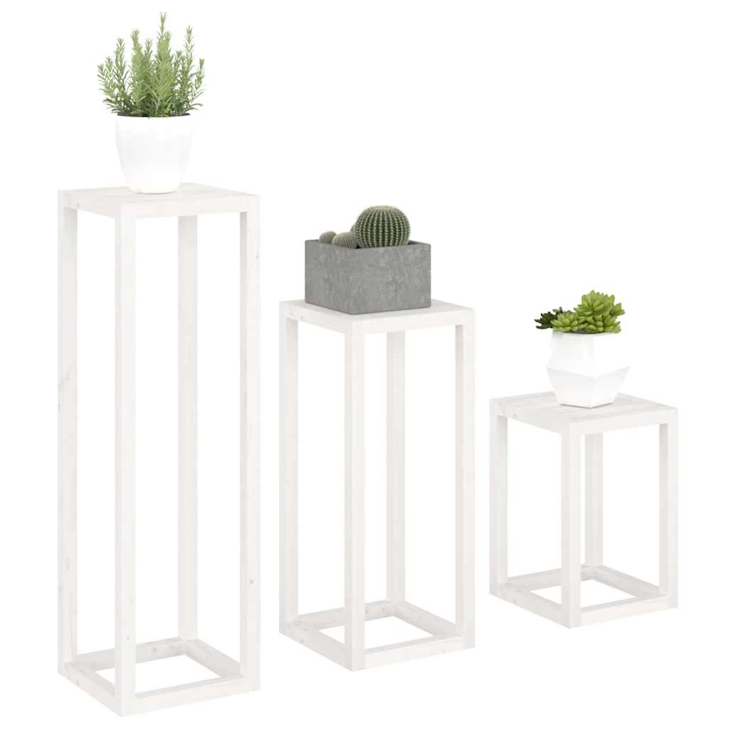 Set Supporti per Piante 3 pz Bianco in Legno Massello di Pino | homemem39