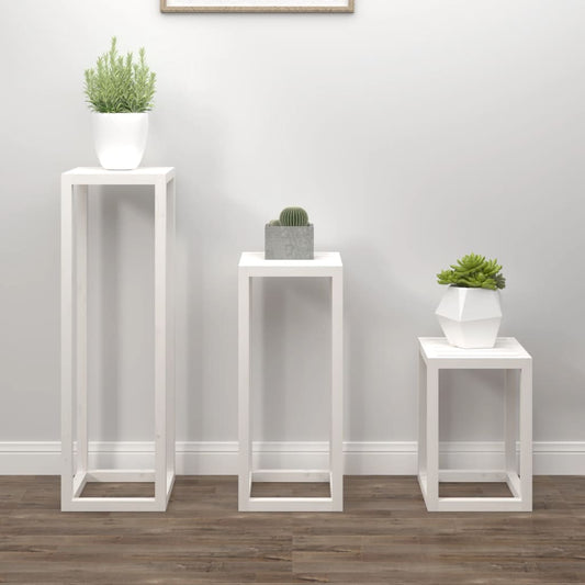 Set Supporti per Piante 3 pz Bianco in Legno Massello di Pino - homemem39