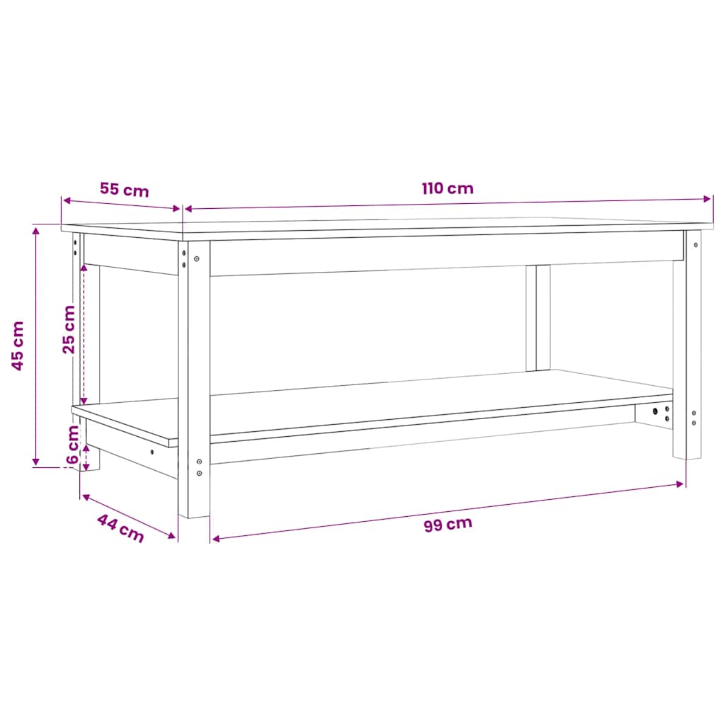 Tavolino da Salotto 110x55x45 cm Legno Massello di Pino | homemem39