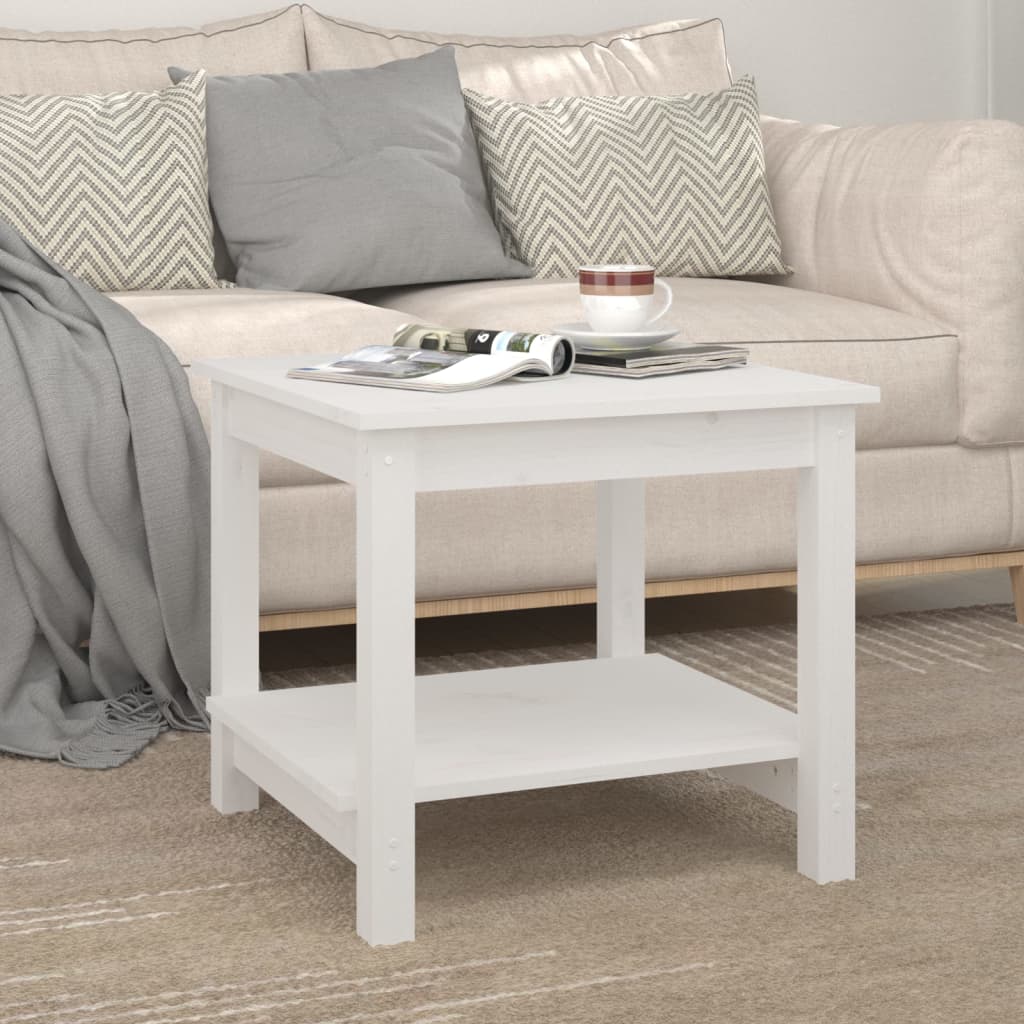 Tavolino da Salotto Bianco 50x50x45 cm Legno Massello di Pino