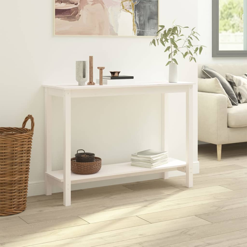 Tavolo Consolle Bianco 110x40x80 cm in Legno Massello di Pino - homemem39